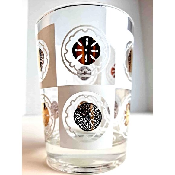 Vintage MCM Sand Dollar Cocktail Rocks Glass & Gold 4.5" Tall - Picture 5 of 6